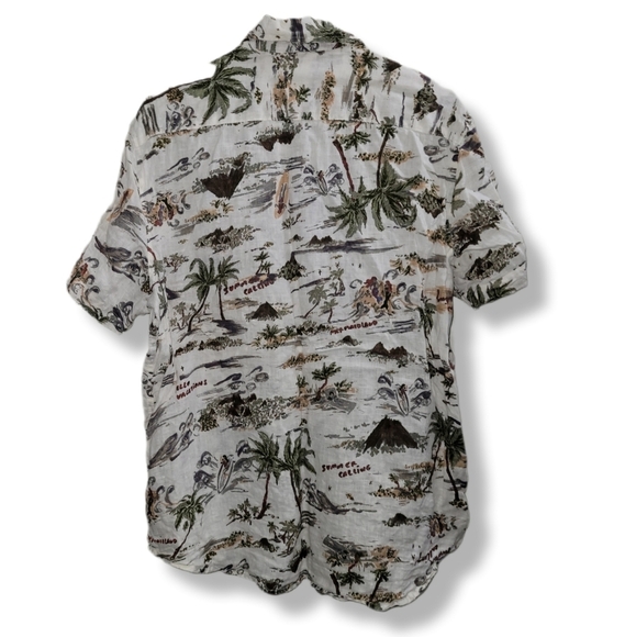C&C California Tropical Print Linen Alternative Casual Summer Button-Up Shirt - Picture 2 of 9